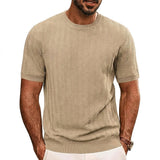 Herren Strick-T-Shirt mit Chevron-Struktur und Rundhalsausschnitt – Khaki