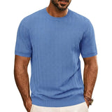 Herren Strick-T-Shirt mit Chevron-Struktur und Rundhalsausschnitt – Blau