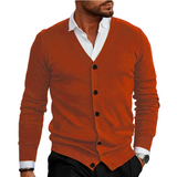 Herren Strickjacke mit Knopfleiste, V-Ausschnitt und Rippbündchen – Orange