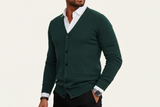 Herren Strickjacke mit Knopfleiste, V-Ausschnitt und Rippbündchen – Grun