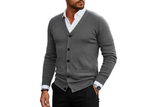 Herren Strickjacke mit Knopfleiste, V-Ausschnitt und Rippbündchen – Grau
