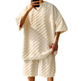 Herren Strukturmuster Kurzarm-Set mit Rundhalsausschnitt – Beige