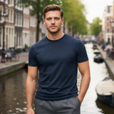 Herren T-Shirt mit kurzen Ärmeln, Rundhalsausschnitt und geradem Saum – Marineblau