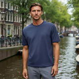 Herren T-Shirt mit kurzen Ärmeln, Rundhalsausschnitt und geradem Saum – Dunkelblau