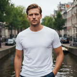 Herren T-Shirt mit kurzen Ärmeln, Rundhalsausschnitt und geradem Saum – Weiß