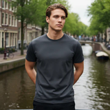 Herren T-Shirt mit kurzen Ärmeln, Rundhalsausschnitt und geradem Saum – Dunkelgrau