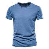 Herren-T-Shirt mit Rundhalsausschnitt und Flammgarn-Struktur – Denimblau