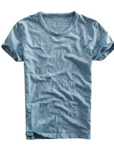 Herren T-Shirt mit Rundhalsausschnitt und Slub-Struktur – Blau