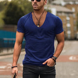 Herren-T-Shirt mit V-Ausschnitt und kurzen Ärmeln – Blau