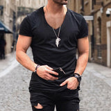 Herren-T-Shirt mit V-Ausschnitt und kurzen Ärmeln – Schwarz