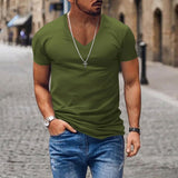 Herren-T-Shirt mit V-Ausschnitt und kurzen Ärmeln – Armeegrün