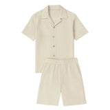 Herren Zweiteiler mit Kurzarmhemd und Shorts mit Strukturmuster – Beige