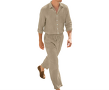 Herren Zweiteiler mit Langarmhemd und Hose mit strukturierter Oberfläche – Khaki