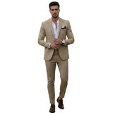 Herren-Zweiteiler mit strukturiertem Blazer und schmal geschnittener Hose – Khaki