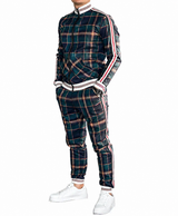 Herren Zweiteiler Set mit Stehkragenjacke und karierten Hosen – Grün