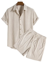 Herren Zweiteiliges Set Kurzarmhemd und kurze Hose – Beige