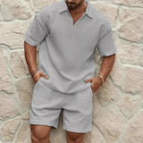 Herren Zweiteiliges Set mit Kurzarmshirt und Shorts mit Struktur – Grau