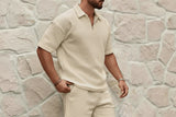 Herren Zweiteiliges Set mit Kurzarmshirt und Shorts mit Struktur – Khaki
