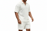 Herren Zweiteiliges Set mit Kurzarmshirt und Shorts mit Struktur – Weiß