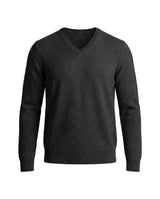 Herrenpullover mit langen Ärmeln, V-Ausschnitt und gerader Form – Schwarz