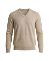 Herrenpullover mit langen Ärmeln, V-Ausschnitt und gerader Form – Beige