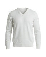 Herrenpullover mit langen Ärmeln, V-Ausschnitt und gerader Form – Weiß
