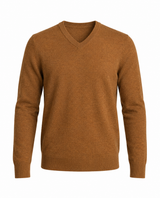 Herrenpullover mit langen Ärmeln, V-Ausschnitt und gerader Form – Karamell