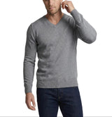 Herrenpullover mit langen Ärmeln, V-Ausschnitt und gerader Form – Grau