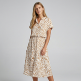 Elizabeth - Damen Midi Hemdkleid mit Tierdruck und kurzen Ärmeln – Braun