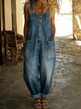 Chamodi - Lässiger Denim Overall Mit Verstellbarer Schnalle – Blau