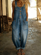 Elinrae - Weit geschnittener Jumpsuit mit Soft-Touch – Denim