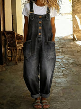 Chamodi - Lässiger Denim Overall Mit Verstellbarer Schnalle – Schwarz