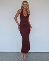 MODA | Spitzen-Maxi-Kleid – Burgunder