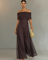 Zailyre - Schulterfreies Soft-Touch-Kleid – Braun