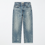 Vivara™ – Vintage-inspirierte, cropped Straight Leg Jeans mit Fransen – Vintage Blau