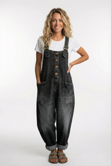 Noelia™ - Vielseitiger verstellbarer Schnallen-Jeansoverall – Schwarz