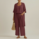 Risteena – Minimalistisches Dreiteiliges Set Aus Leinen Und Baumwolle – Rot