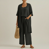 Risteena – Minimalistisches Dreiteiliges Set Aus Leinen Und Baumwolle – Schwarz
