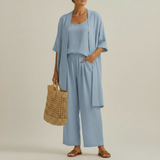 Risteena – Minimalistisches Dreiteiliges Set Aus Leinen Und Baumwolle – Blau