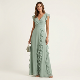 Delyth - Elegantes Rüschen-Maxikleid – Grün