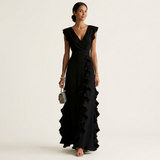 Delyth - Elegantes Rüschen-Maxikleid – Schwarz