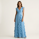 Delyth - Elegantes Rüschen-Maxikleid – Blau