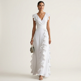 Delyth - Elegantes Rüschen-Maxikleid – Weiß