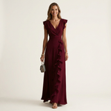 Delyth - Elegantes Rüschen-Maxikleid – Rot