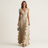 Delyth - Elegantes Rüschen-Maxikleid – Beige