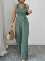 MARYAM™ - Einfarbiger Spitzenoberteil & Jumpsuit Ensemble mit Taschen – Grün