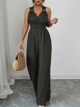 MARYAM™ - Einfarbiger Spitzenoberteil & Jumpsuit Ensemble mit Taschen – Schwarz
