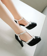 NINHA™ – Elegante Bicolor Absatzsandalen Mit Minimalistischem Schleifendetail und Hohem Absatz – Schwarz