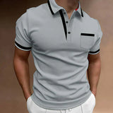 Herren Kragen mit Brusttasche Poloshirt – Grau