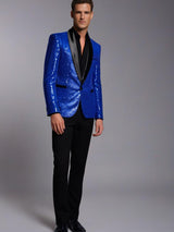 Pailletten-Blazer-Jacke für Männer – Blau
